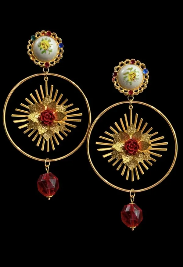 Pendientes aro cristal rojo